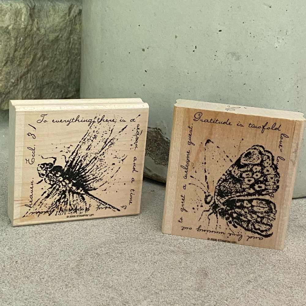 Wood Block Rubber Stamps Butterfly & Dragonfly